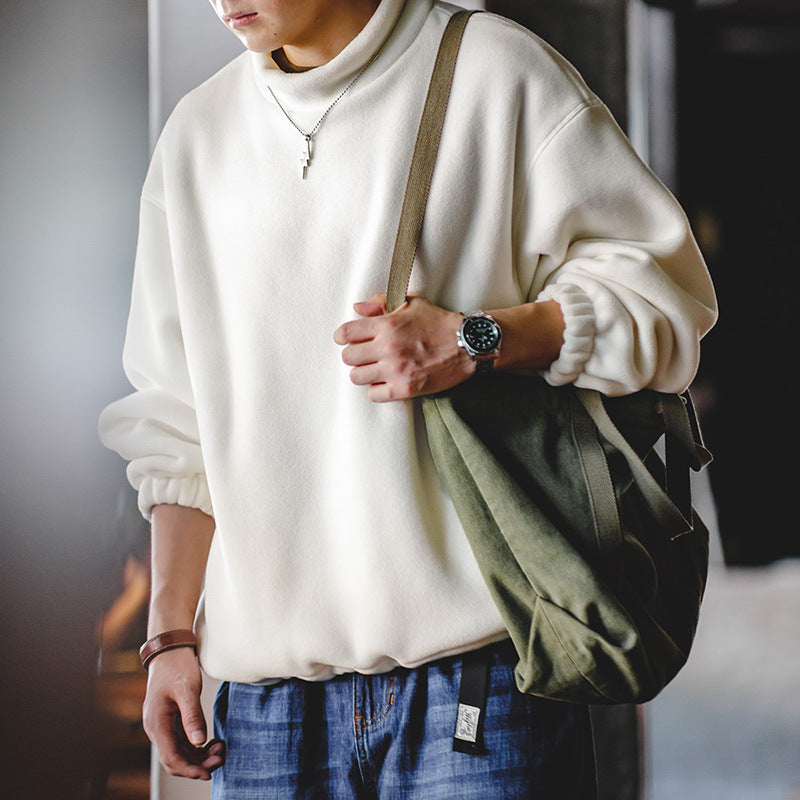 美式休閑搖粒絨衛衣立領cityboy寬松慵懶無帽套頭衫