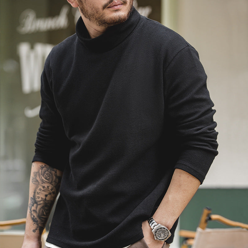 美式休閑灰色高領衛衣純色內搭打底衫長袖T恤