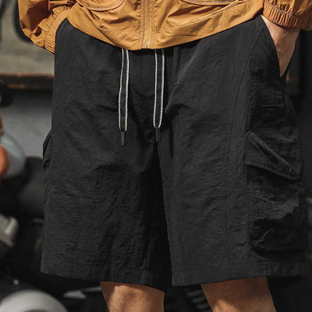 夏季新款男生褲子青少年寬松大碼速幹短褲潮牌工裝冰絲褲五分