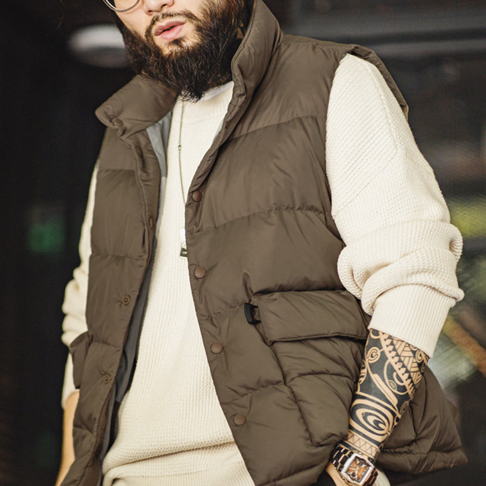 美式休閑輕薄羽絨馬甲鴨絨保暖立領內搭外穿背心