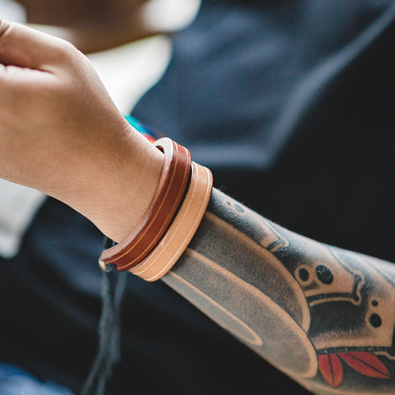 復古一生之環植鞣皮手環手镯阿美咔叽首飾配飾品