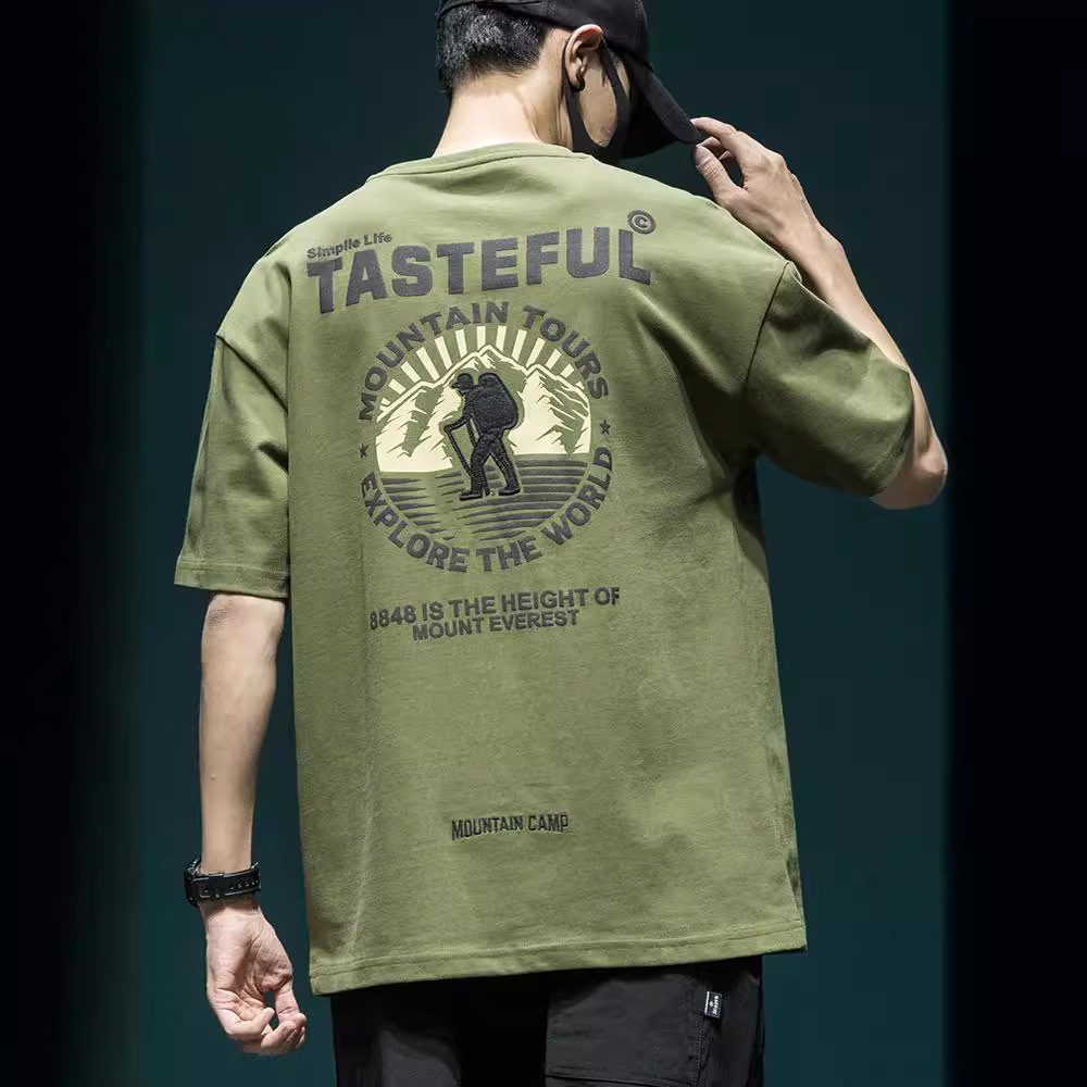 夏季大印花短袖t恤男寬松大碼ins潮流T恤上衣男