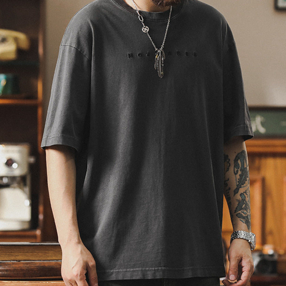 高級感男士t恤短袖2024新款夏季寬松上衣美式復古純棉體恤