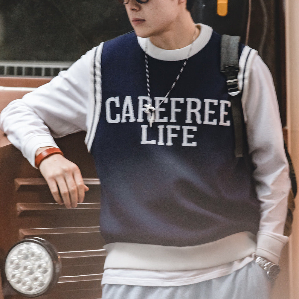 情侶學院風針織馬甲背心圓領套頭毛衣無袖疊穿上衣