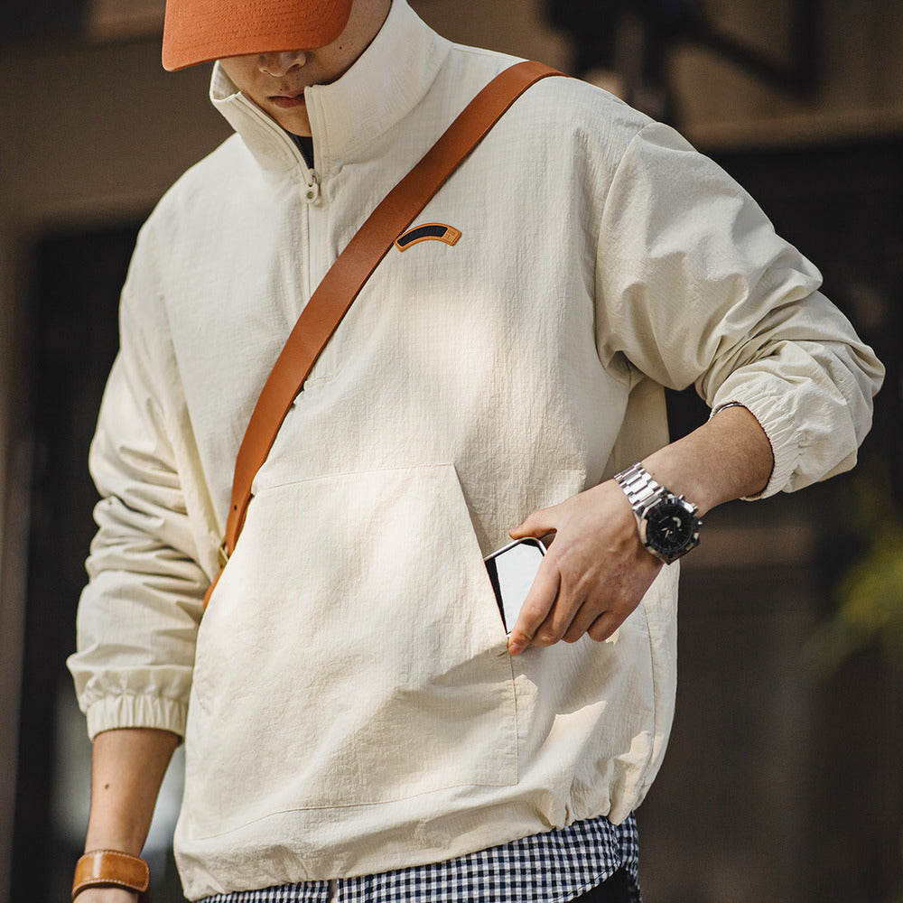 美式復古半拉鏈立領cityboy運動套頭夾克衛衣