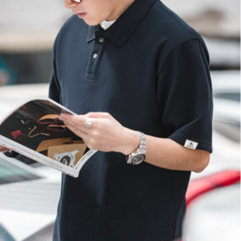 美式復古polo衫珠地棉T恤休閒寬鬆半袖短袖打底衫