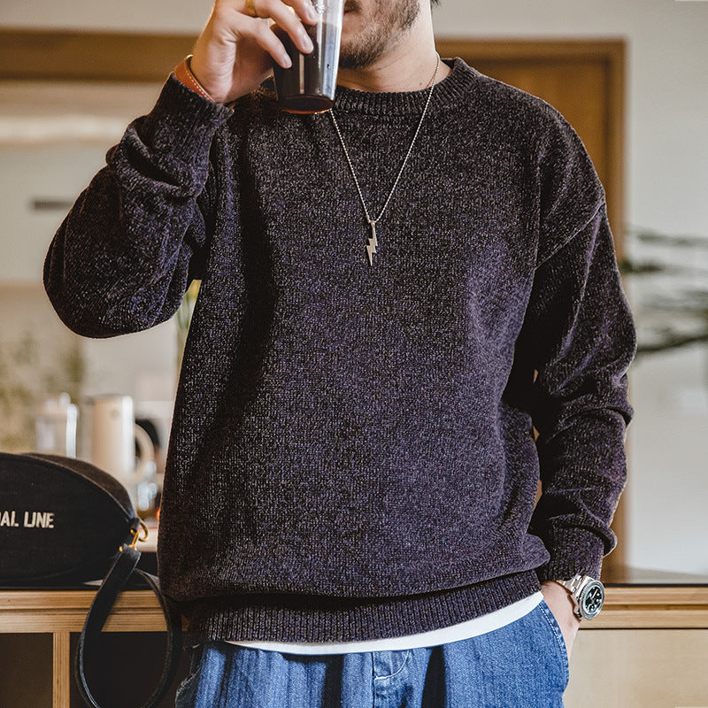 雪尼爾圓領毛衣保暖親膚打底針織衫休閑慵懶上衣