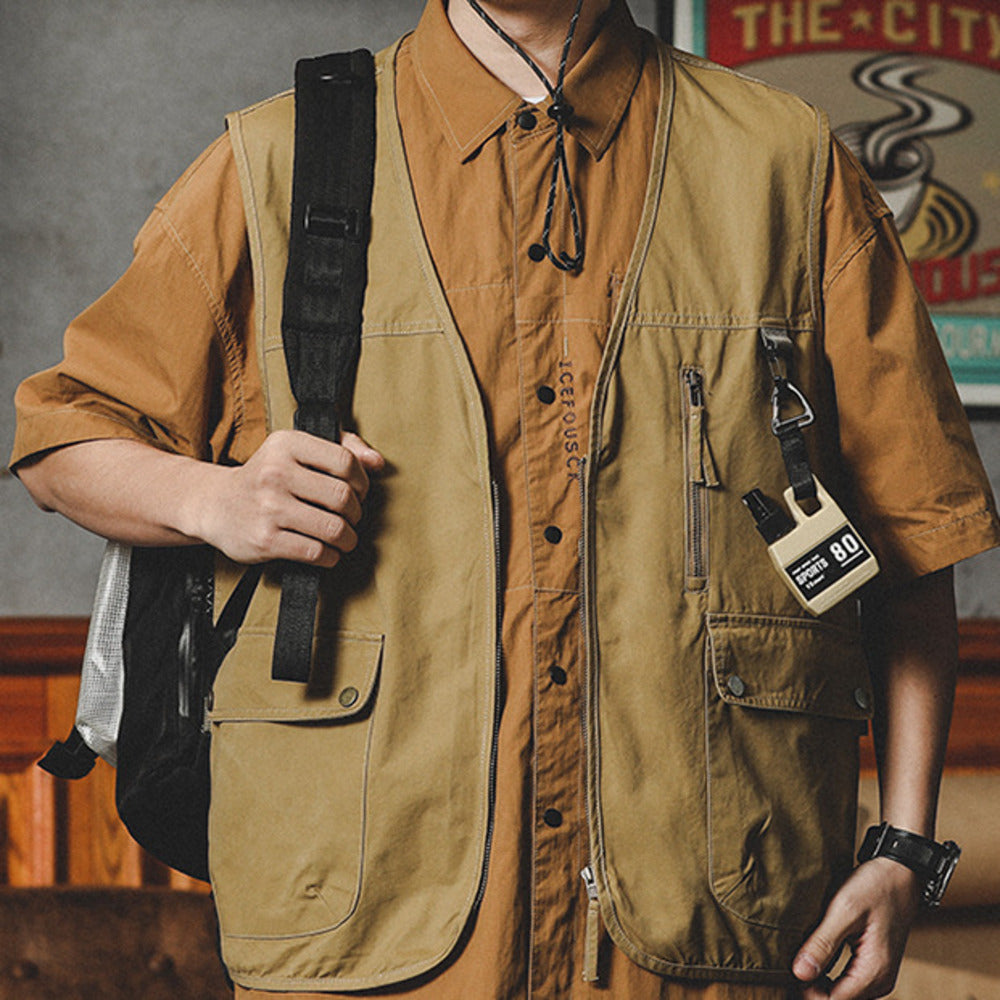 美式復古工裝馬甲男夏季山系戶外露營夾克外套潮牌馬夾