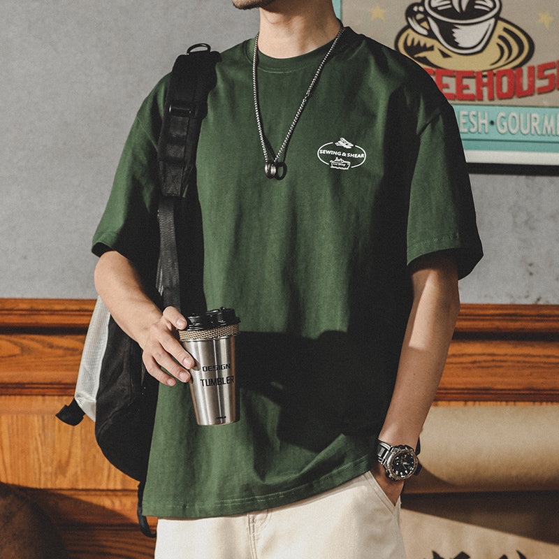 美式白色短袖t恤男夏季寬松大碼純棉潮牌百搭圓領半截袖體恤