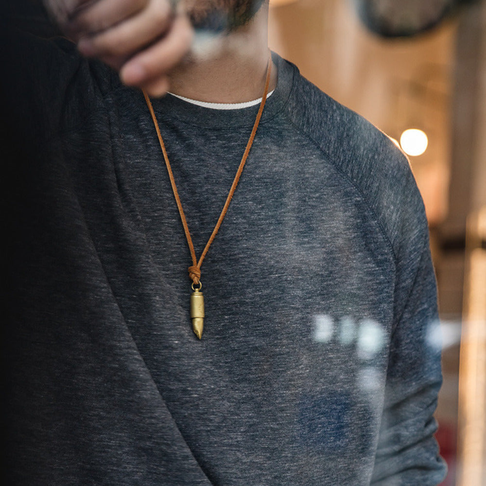 復古黃銅鲨魚子彈頭項鏈吊墜可拆卸刻字掛飾紀念品