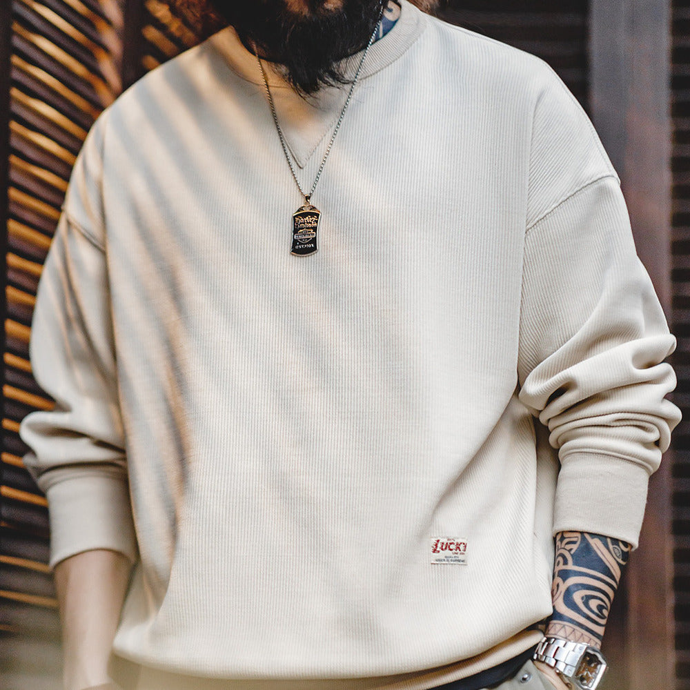 美式復古雪尼爾衛衣圓領基礎款抗皺打底長袖T恤