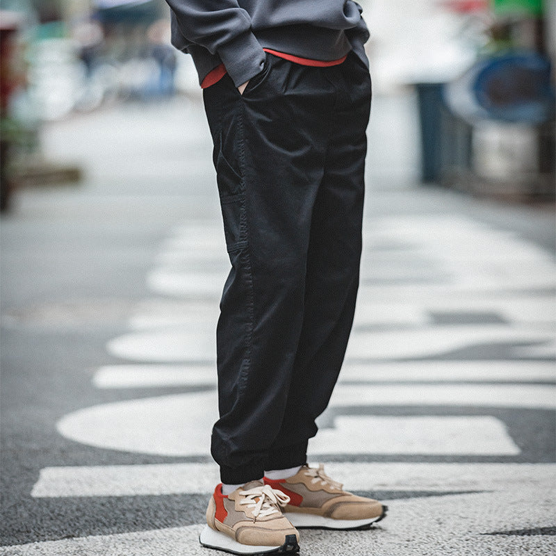 美式復古中腰黑色束腳褲抽繩哈倫休閑褲燈籠褲長褲