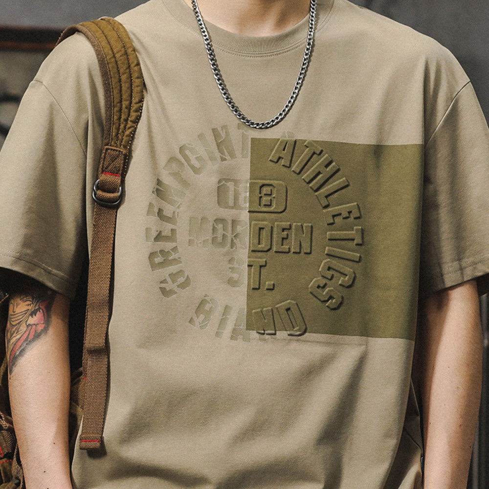 美式高街撞色冰絲速幹短袖男款立體字母印花T恤夏季透氣寬松半袖