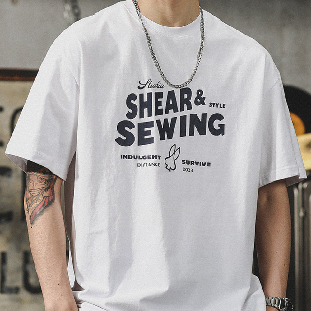 美式短袖T恤男2024夏季潮流百搭休閑五分袖體恤純棉潮牌男裝