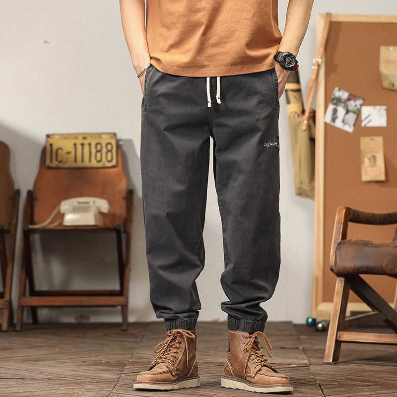 直筒垂感純棉春季美式復古工裝褲運動收腿褲