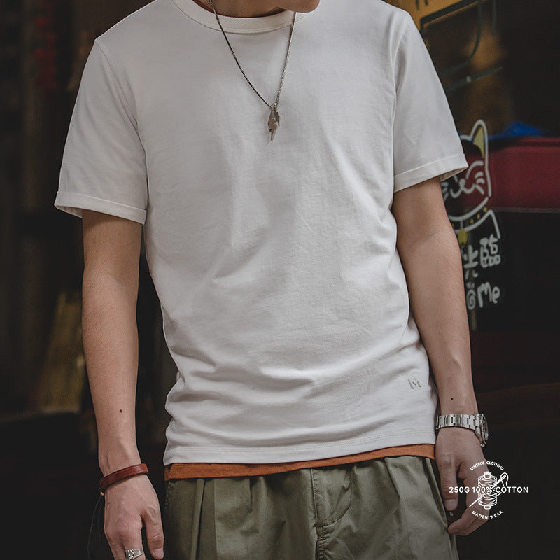 美式復古32支白色t恤內搭二本針夏季短袖打底衫