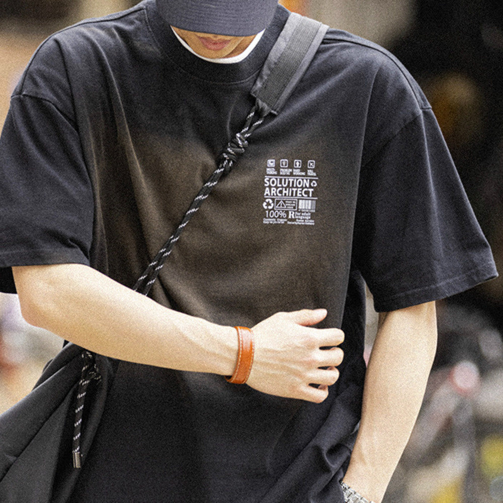 美式復古水洗做舊T恤蠟染水洗休閑印花半袖短袖棉打底衫