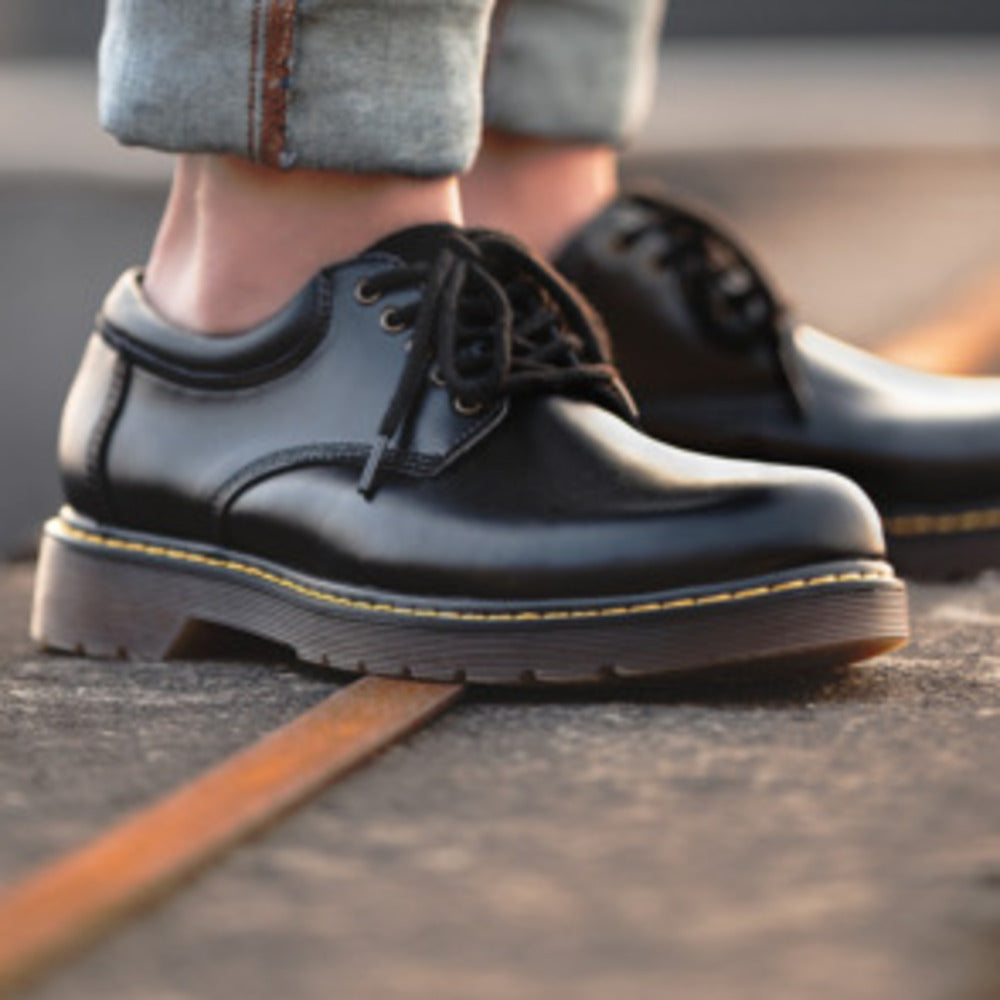 潮鞋新款休閑皮鞋黑色大頭鞋英倫風低幫潮流