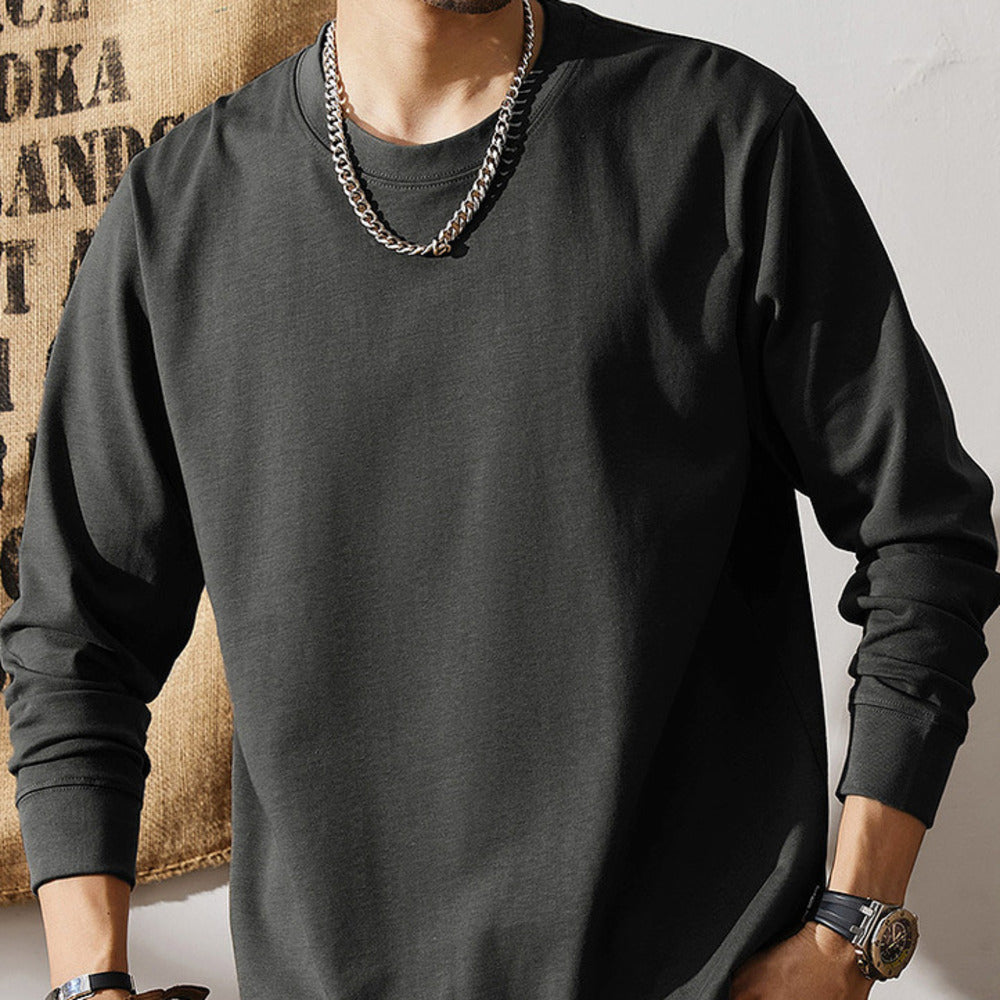 280G雙紗棉長袖t恤男款春秋美式復古衛衣寬松白色打底衫