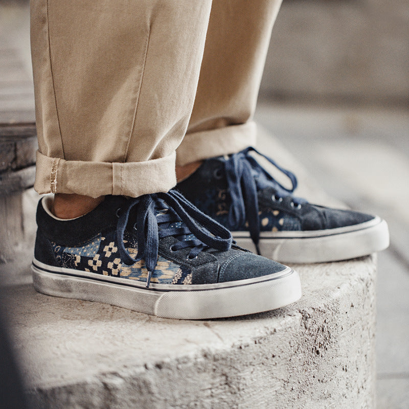 新款復古情侶帆布鞋腰果花板鞋潮古布印花低幫休閑鞋