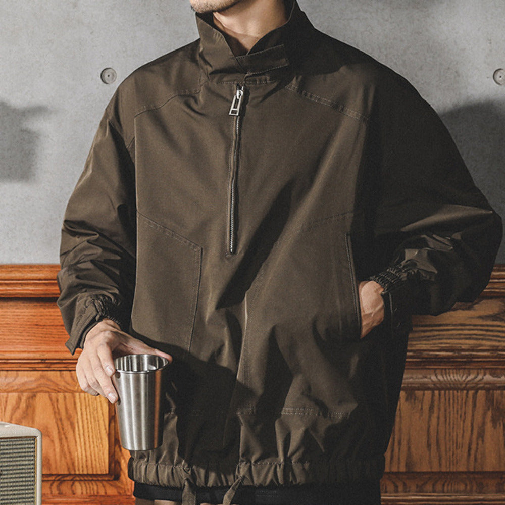美式衛衣男春秋款半拉鏈套頭沖鋒衣寬松大碼復古工裝夾克外套春秋