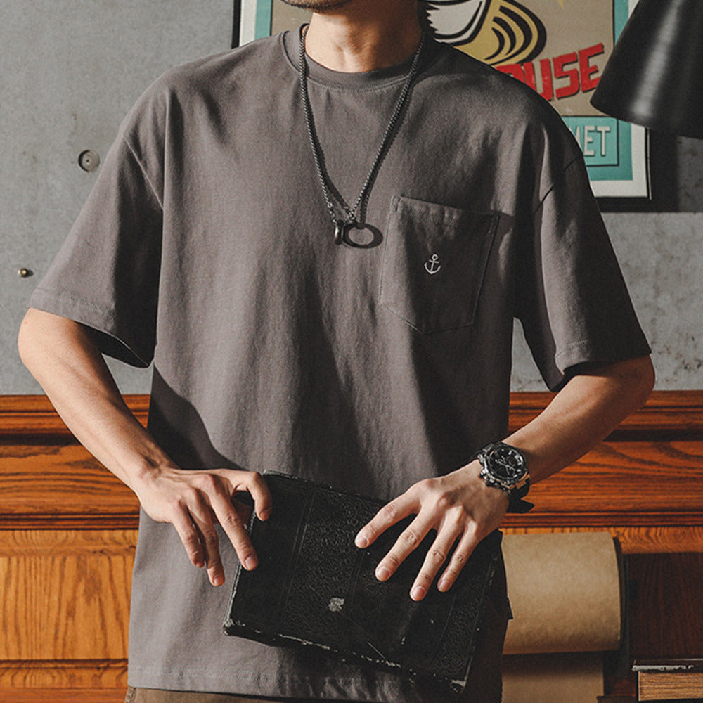 美式復古圓領短袖t恤男夏季純棉寬松大碼潮牌休閑衣服潮流男