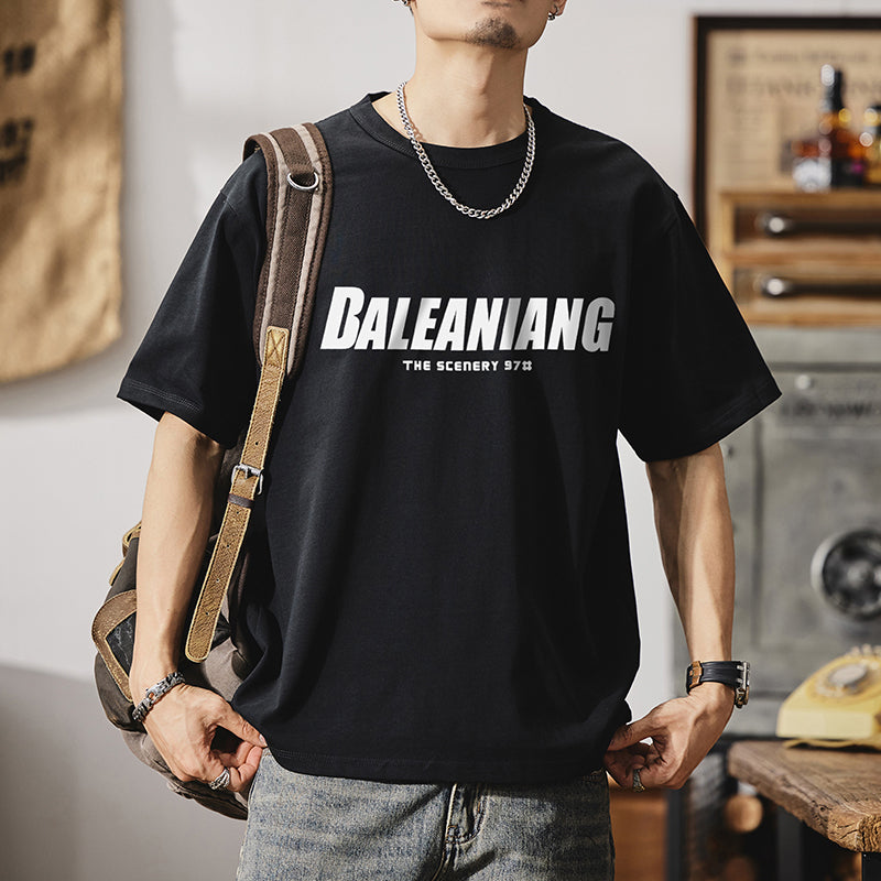 短袖t恤男式夏季美式街頭圓領純棉字母印花半袖體恤