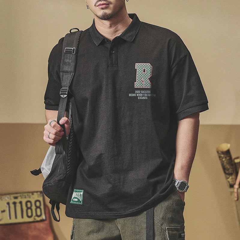 潮牌t恤短袖polo衫美式字母男通勤半袖体恤