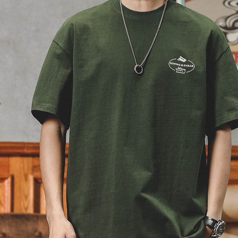 美式白色短袖t恤男夏季寬松大碼純棉潮牌百搭圓領半截袖體恤