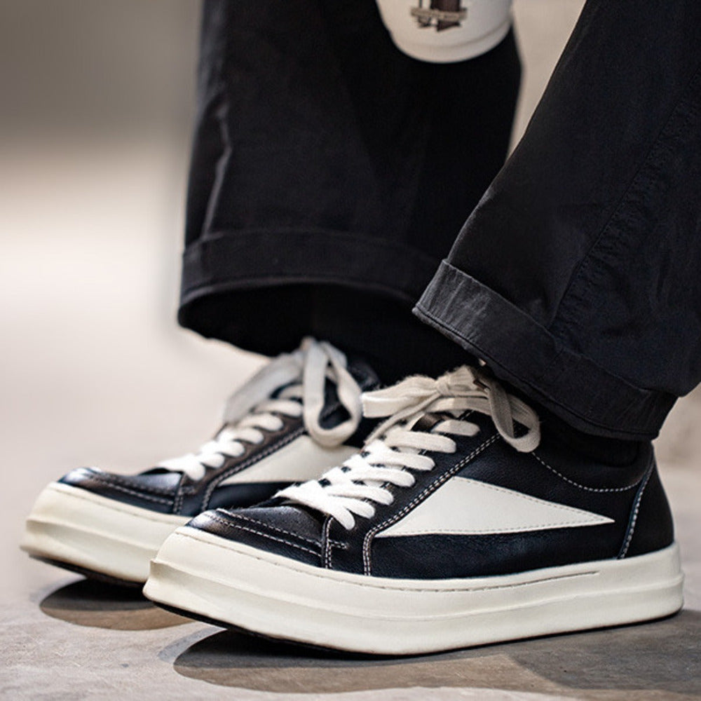 春季VIBE風板鞋小眾設計厚底圓頭皮鞋復古拼接休閑鞋