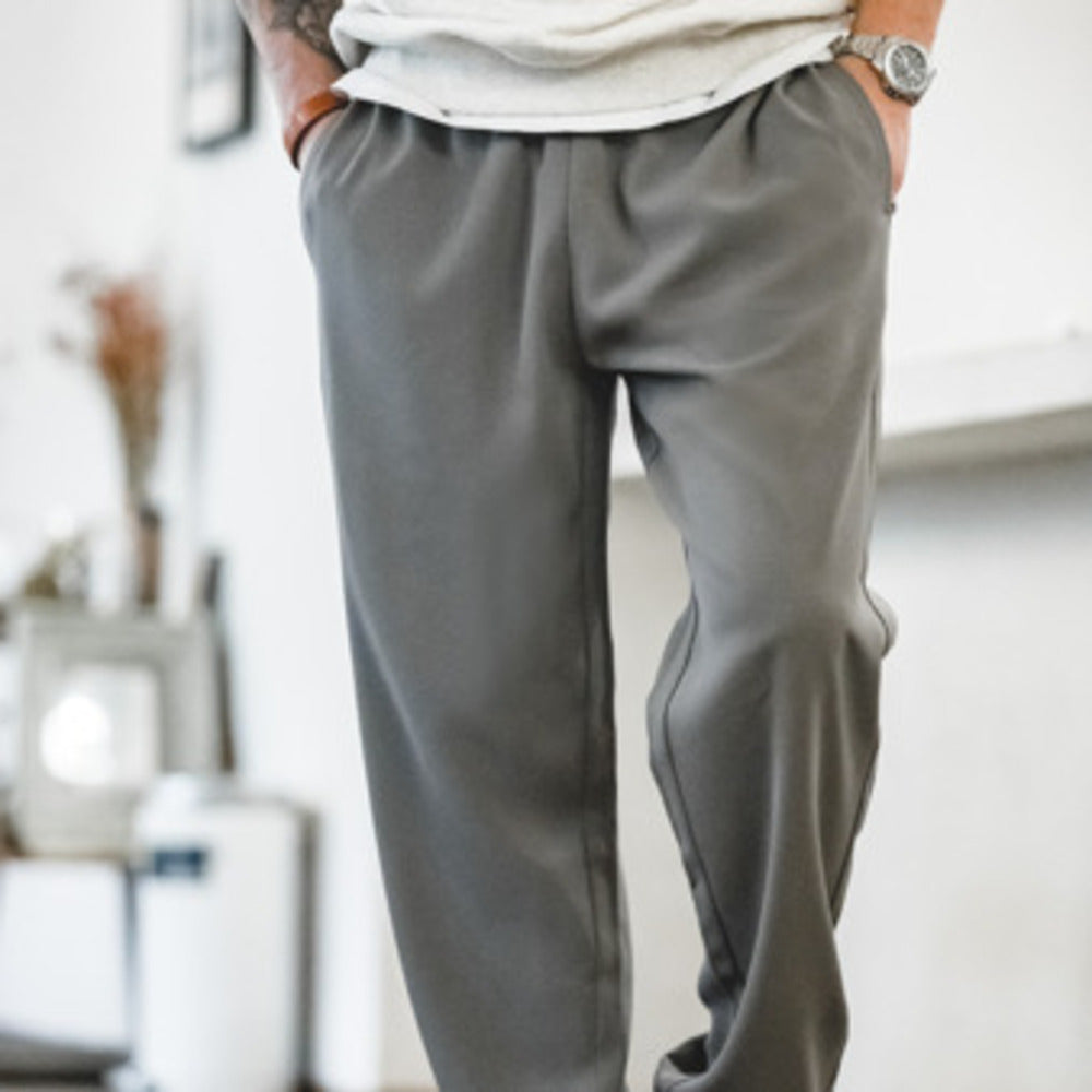 卡其垂墜感休閑褲抗皺免燙松緊腰直筒西裝長褲