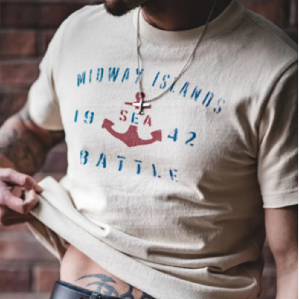 美式復古船錨印花棉籽殼短袖TEE正肩半袖字母圓領T恤