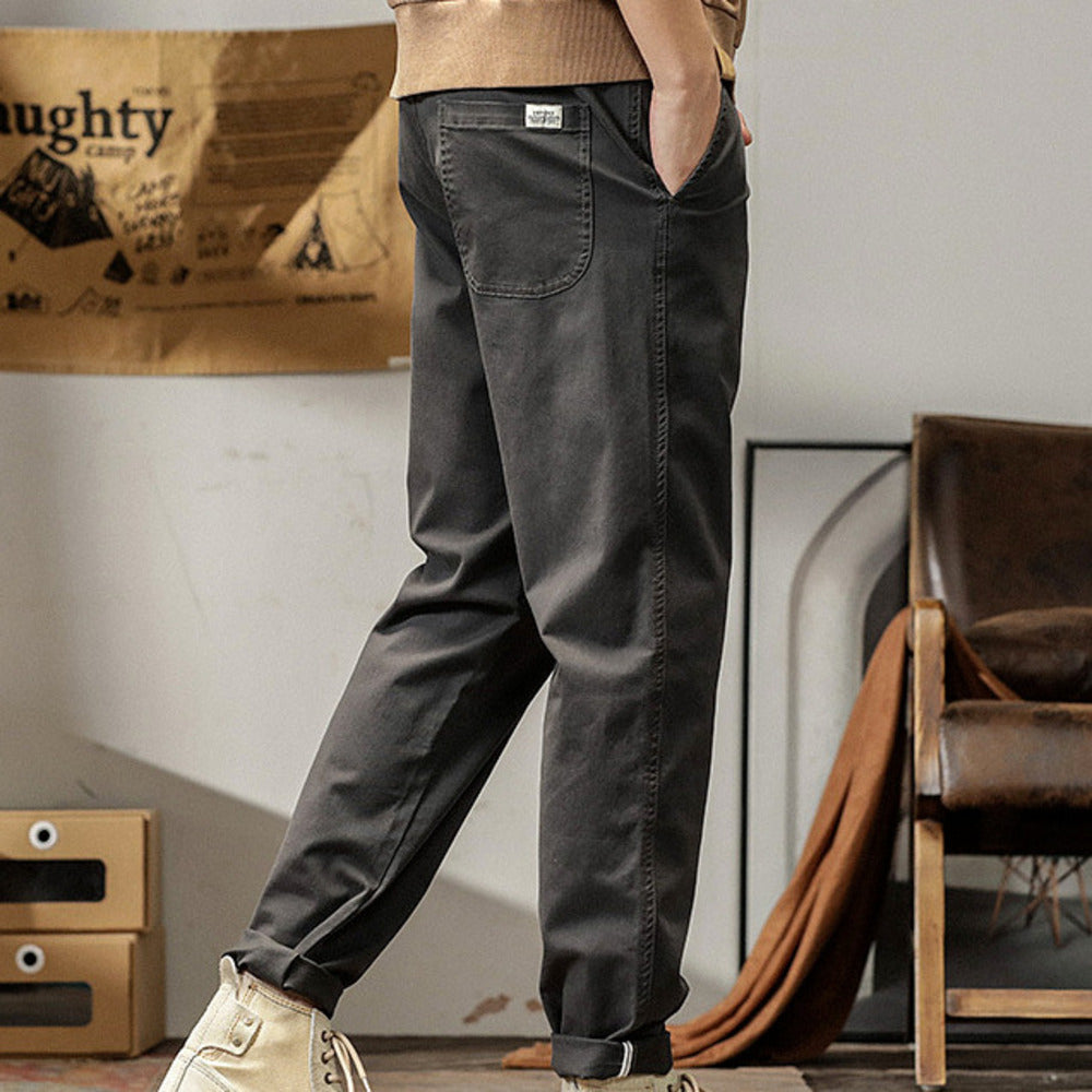 男款復古垂感軍綠色褲子美式男士卡其褲九分小西褲