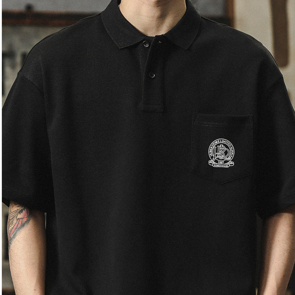 高級感舒適翻領T恤男士潮牌高端黑色簡約寬松潮流百搭短袖Polo衫