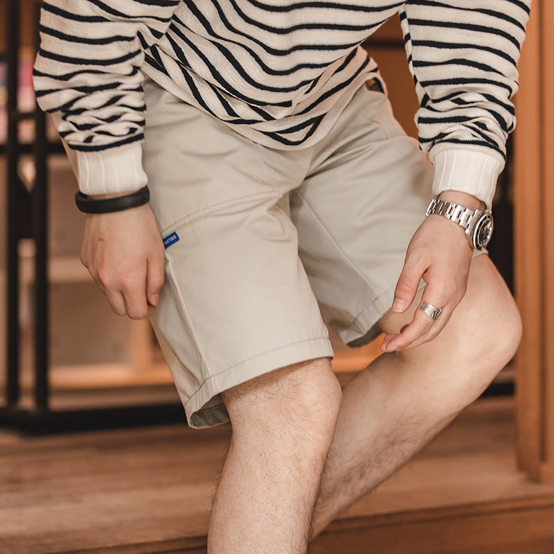 法式復古短褲松緊腰美式五分休閑寬松直筒沙灘褲