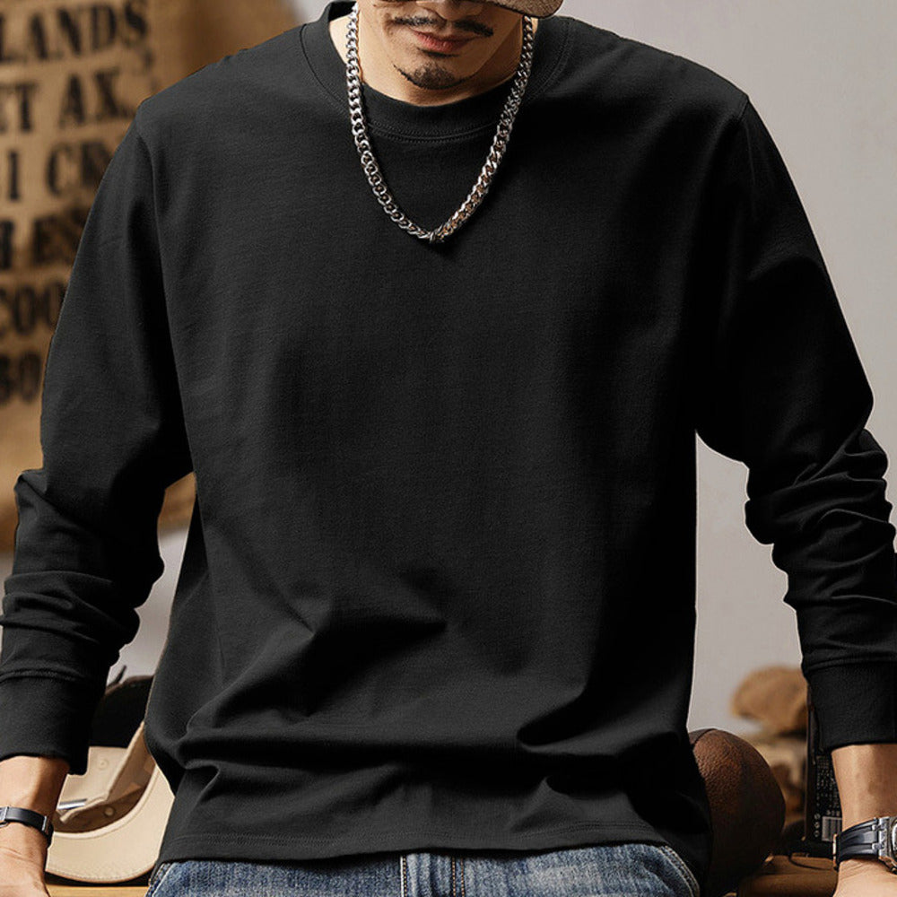 280G雙紗棉長袖t恤男款春秋美式復古衛衣寬松白色打底衫