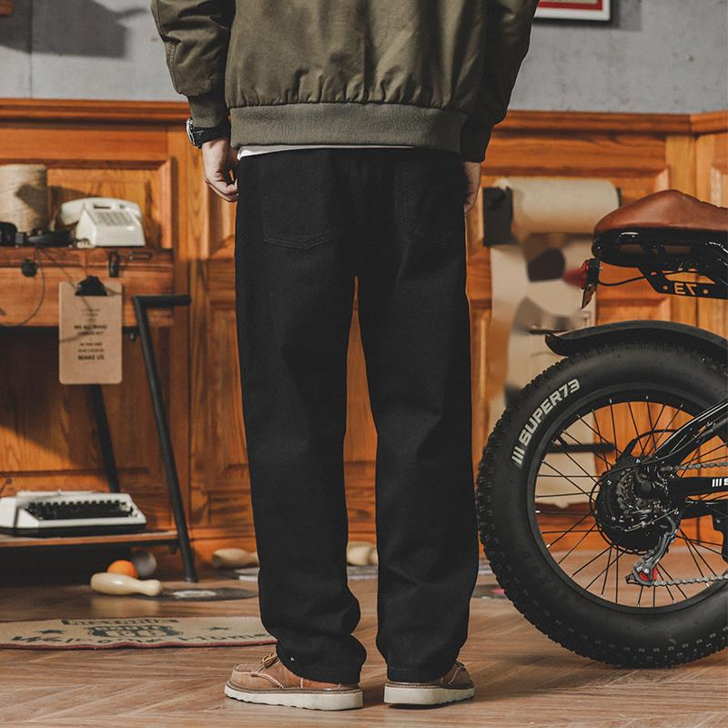 美式黑色牛仔褲男春季寬松闊腿褲潮牌百搭休閑長褲子窄版直筒褲男
