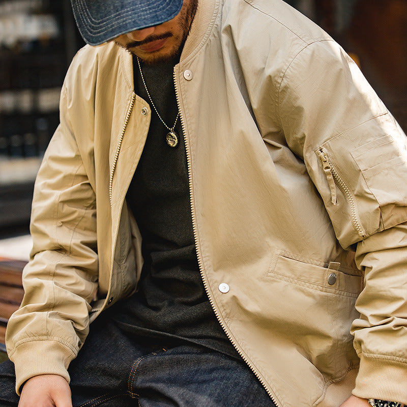 美式空中MA1飛行員夾克卡其色棒球服復古短款外套