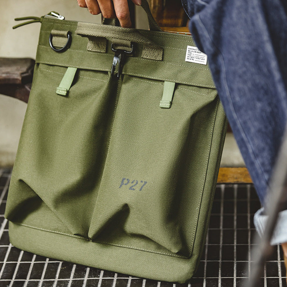 馬復古頭盔帆布斜挎飛行員單肩機能大容量平板電腦手提包