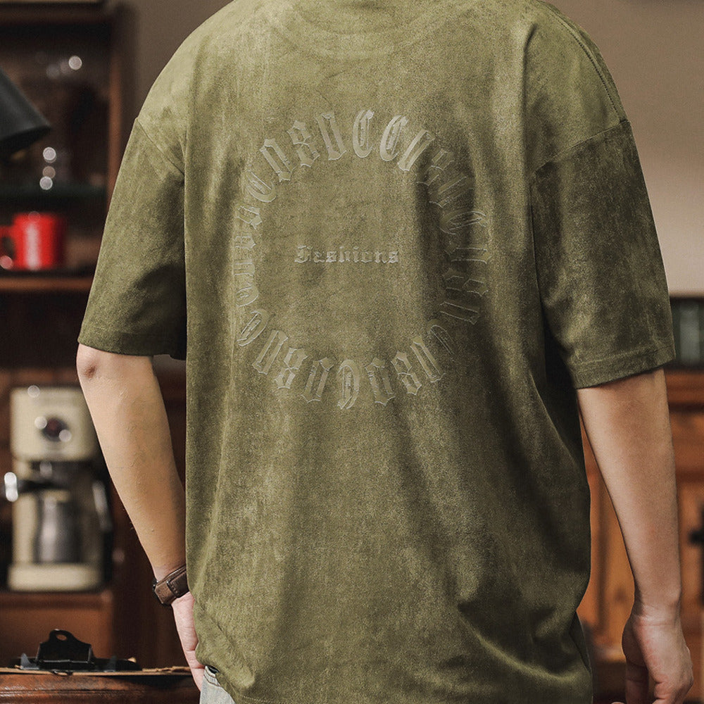 麂皮绒凉感短袖男夏季垂感t恤大码宽松体恤新款夏装圆领T