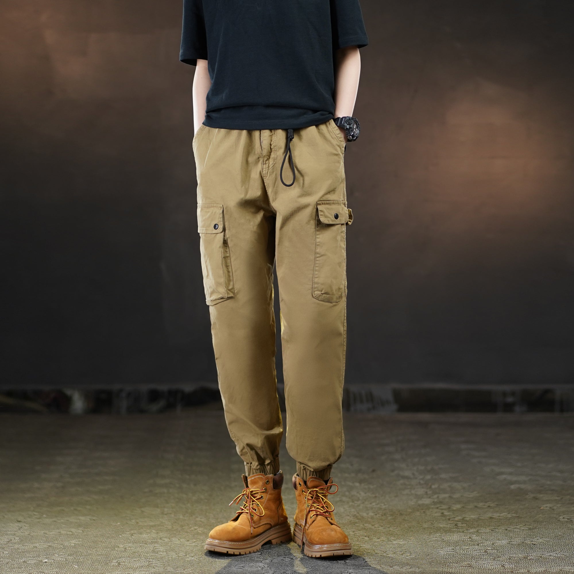 美式復古炸街哈倫褲夏季純色潮牌休閑束腳九分褲