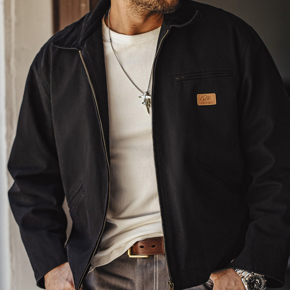 美式復古底特律獵裝夾克阿美咔叽帆布翻領外套