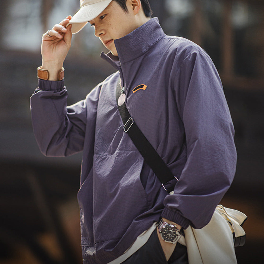 美式復古半拉鏈立領cityboy運動套頭夾克衛衣