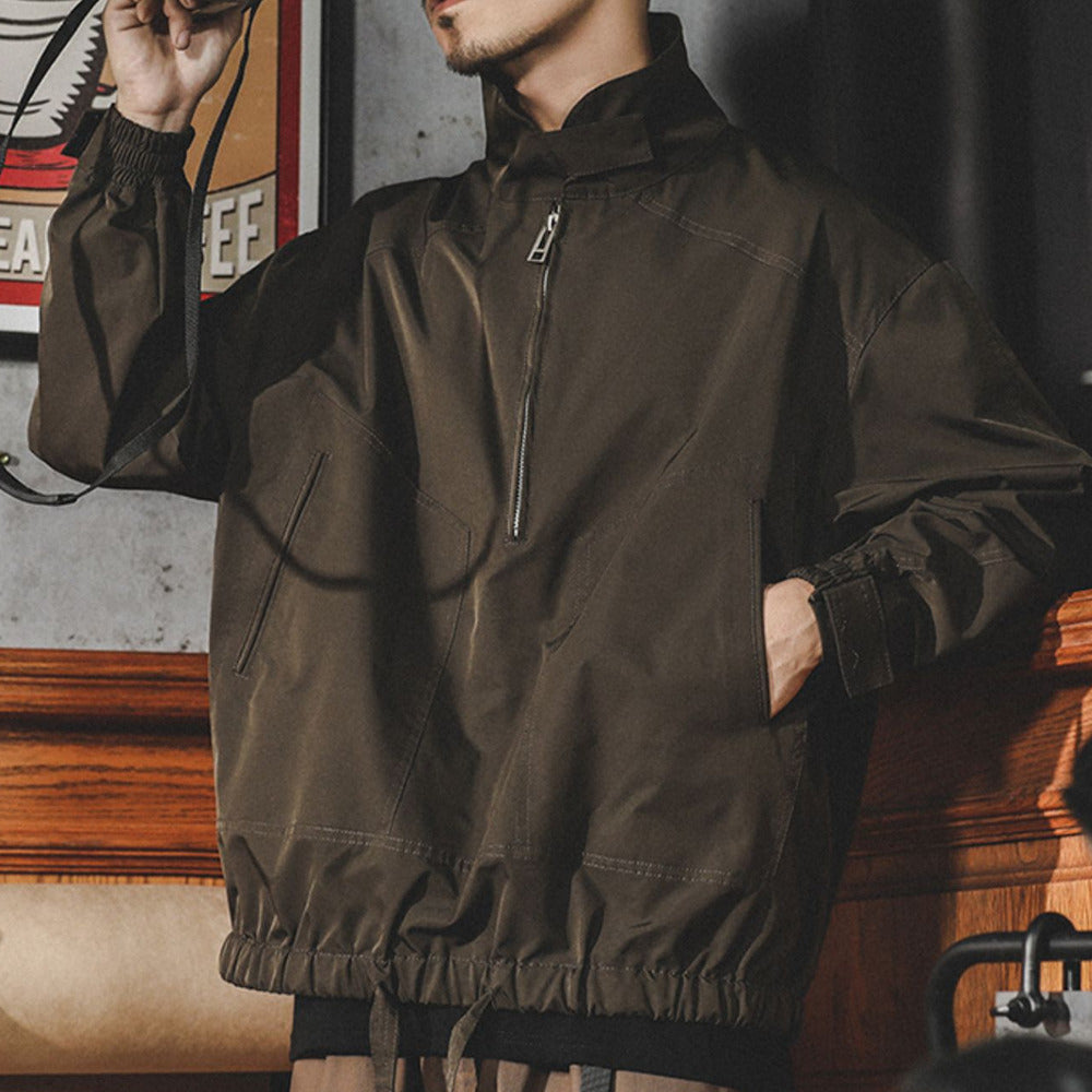 美式衛衣男春秋款半拉鏈套頭沖鋒衣寬松大碼復古工裝夾克外套春秋