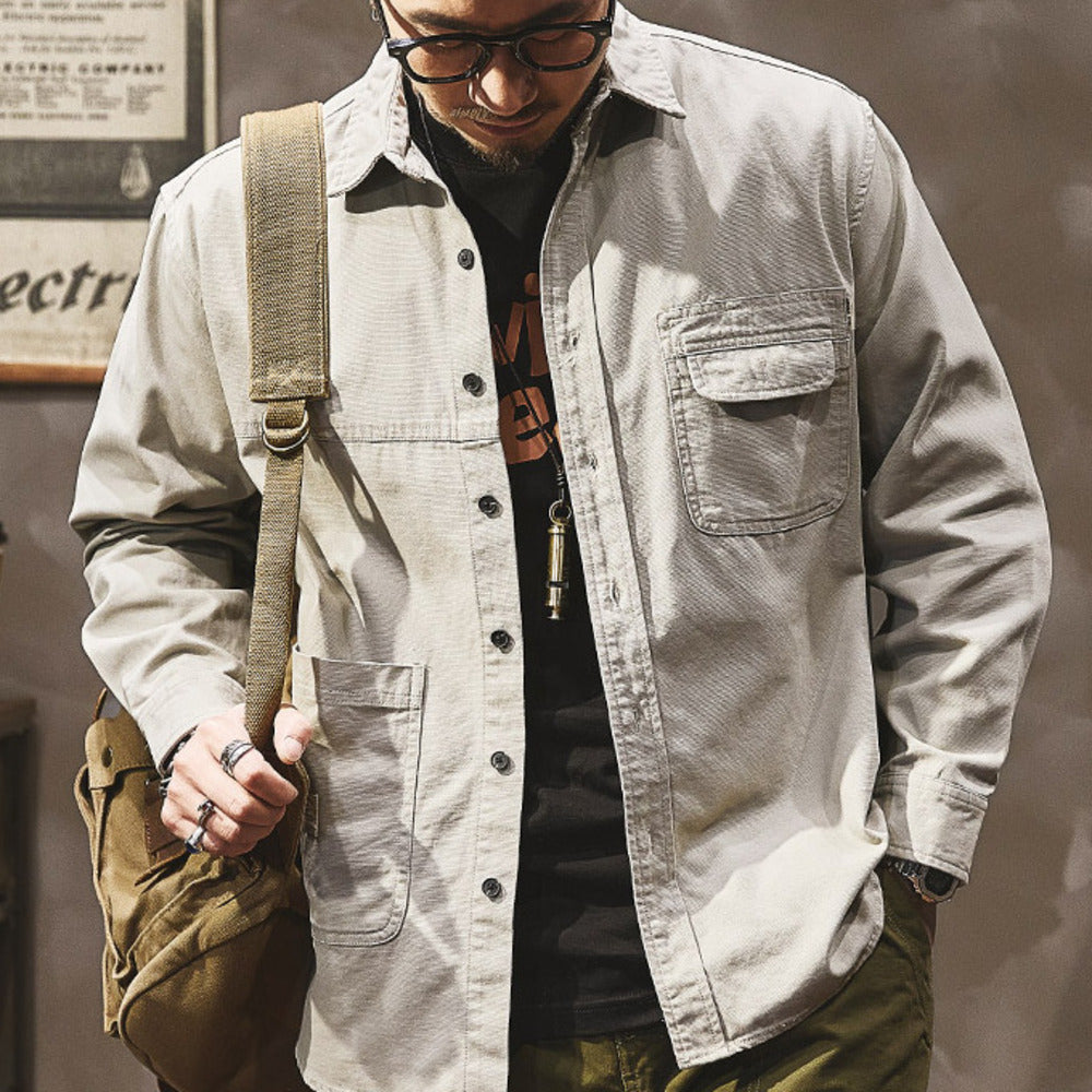 美式工裝復古高級感通勤襯衣阿美咔叽外套機能夾克