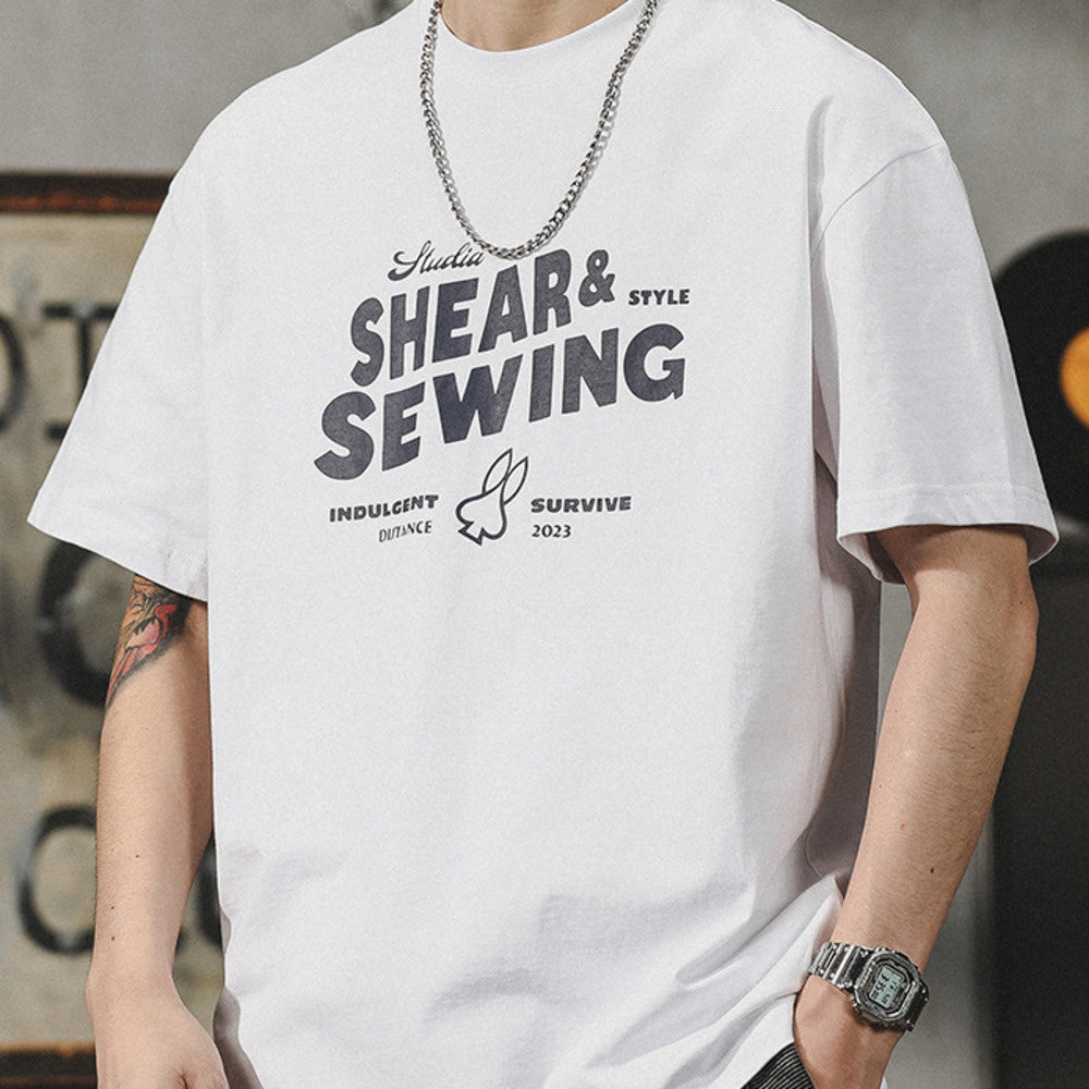 美式短袖T恤男2024夏季潮流百搭休閑五分袖體恤純棉潮牌男裝