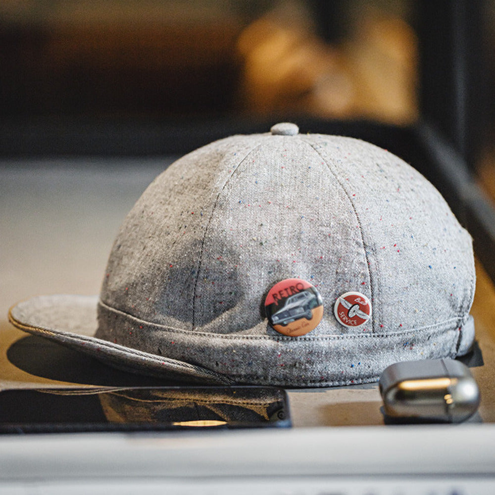 美式復古混紡點紗短簷帽圓頂做舊灰色翻簷平簷鴨舌帽