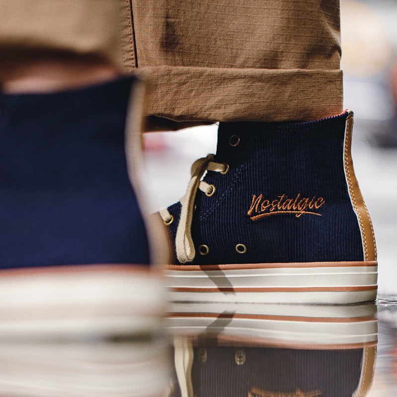 春秋款燈芯絨高幫板鞋潮流低幫休閑布鞋