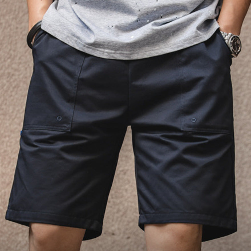 法式復古短褲松緊腰美式五分休閑寬松直筒沙灘褲