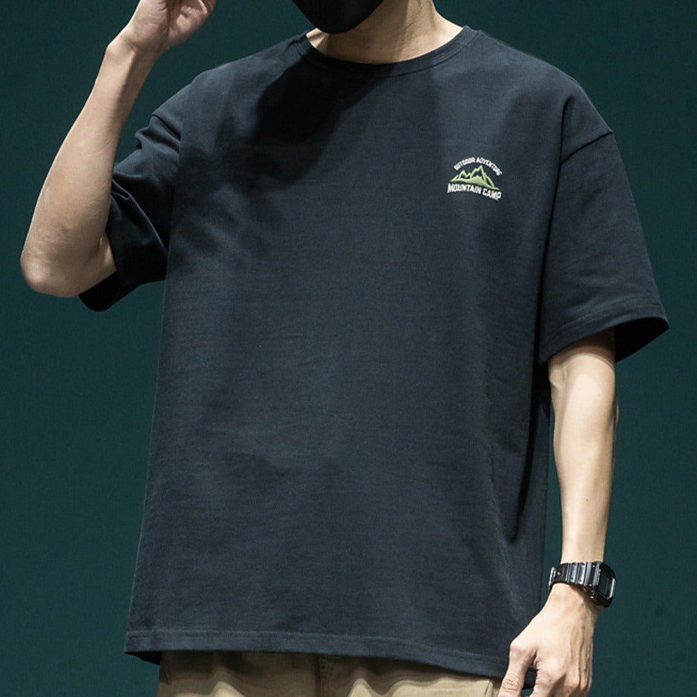 夏季大印花短袖t恤男寬松大碼ins潮流T恤上衣男